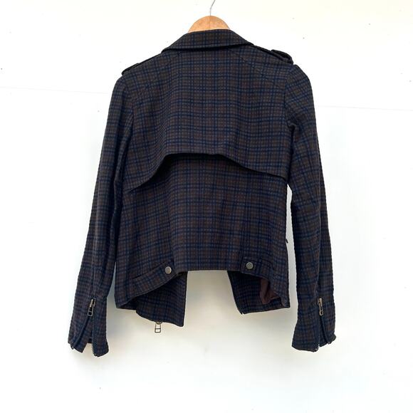 L.A.M.B. Gwen Stefani Dark Plaid Asymmetrical Zip Jacket Size 0 Cropped LAMB - Picture 5 of 10